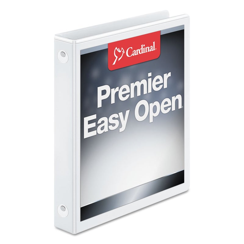 Cardinal 3 Ring Binder, 1 Inch Premier Easy Open Binder, ONE-TOUCH Locking Round Rings, 200-Sheet Capacity, ClearVue Cover, PVC-Free, White (11100) - Image 1